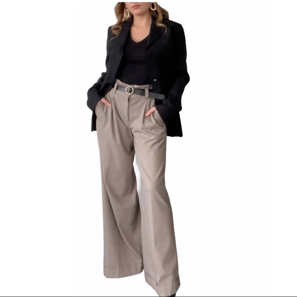 VINTAGE Houndstooth Wide Leg High Waist Pants - Picture 1 of 4